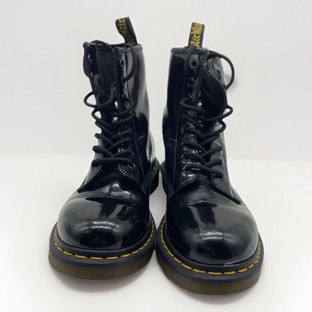 Dr. Martens Black Lace-Up Boots Patent Leather Size US W 7/ US M 6 1460W - Picture 2 of 11
